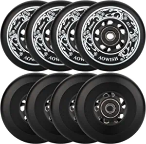 AOWISH Inline Skate Wheels 85A Outdoor Asphalt Formula Hockey Roller Blades Replacement Wheel with Bearings ABEC-9 and Floating Spacers (8-Pack)
