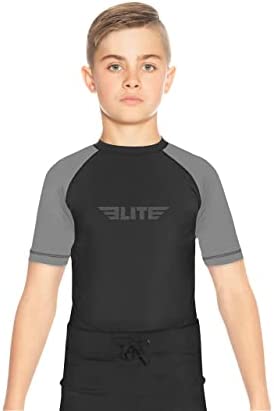 Elite Sports Rash Guards for Boys and Girls, Short Sleeve Compression BJJ Kids and Youth Rash Guard