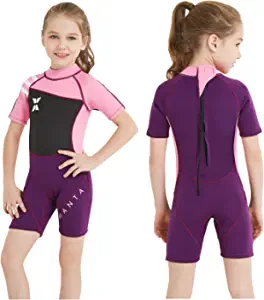 DIVE & SAIL Kids Wetsuit Shorty, 2mm Neoprene Thermal Swimsuit, Youth Boys and Girls Wet Suits for Snorkel Diving, Full Suit and Shorty Swimsuit