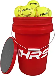 Hit Run Steal Bucket of Softballs | Practice Softballs in 6 Gallon Padded Bucket Cushioned Lid Top for Seat | Regulation Size Balls