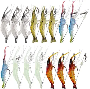 Hilitchi 15 Pcs Soft Shrimp Lures Fishing Bait Luminous Artificial Lures for Freshwater Trout Bass Salmon and More