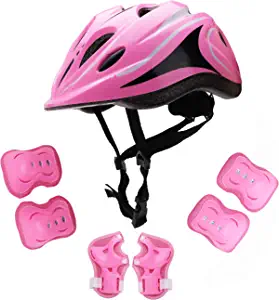 Kids Helmet Knee Elbow Pads Wrist Guard Sport Protective Gear Adjustable Scooter Skateboard Roller Bike Skate Cycling Safety Set for Boy Girl