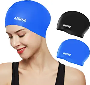 Aegend Swim Caps for Long Hair (2 Pack), Durable Silicone Swimming Caps for Women Men Adults Youths Kids, Easy to Put On and Off, 4 Colors