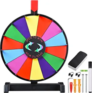 WinSpin 12" Editable Color Prize Wheel Wall Mounted or Tabletop 14 Slots for Fortune Spinning Game Carnival & Tradeshow