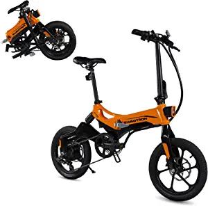 Swagtron Swagcycle EB-7 Elite Plus Folding Electric Bike with Removable Battery, Orange/Black, 16" Wheels, 7-Speed