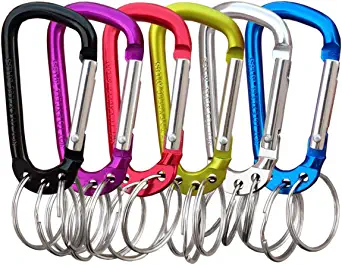 VictorsHome Carabiner Clip Keychain Aluminum Alloy D Shape Multifunction Clip Hook with 3 Key Rings 6 Pack