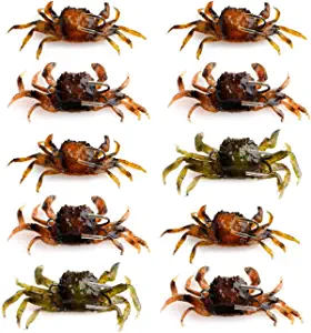 MOTZU Set of 10 Artificial Crab Baits, 3D Simulation Crab Soft Lures with Sharp Hooks, Sea Fishing Bait Traps, Saltwater Fish Tackle Accessory Tool, Random Color