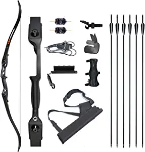 TOPARCHERY Archery 56" Takedown Hunting Recurve Bow and Arrow Set Metal Riser Right Hand Black Longbow Kit with 6Pcs Arrows Right Hand
