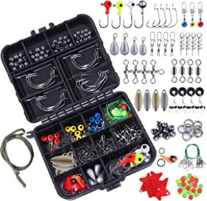 TOPFORT 187/230pcs Fishing Accessories Kit, Including Jig Hooks, Bullet Bass Casting Sinker Weights, Fishing Swivels Snaps, Sinker Slides, Fishing Set with Tackle Box