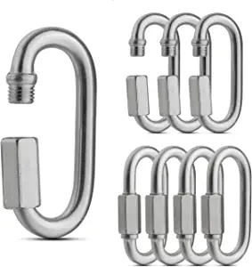 A+Selected 8 Pack Threaded Quick Link, Stainless Steel Oval Locking Carabiner Clip, Tow Chain Quick Links, 1/4 Inch Diameter Rope Connector for Trailer, Swing, Hammocks, Cable, Camping-620Lbs Capacity