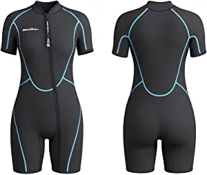 Seaskin Mens 3mm Shorty Wetsuit Womens, Full Body Diving Suit Front Zip Wetsuit for Diving Snorkeling Surfing Swimming