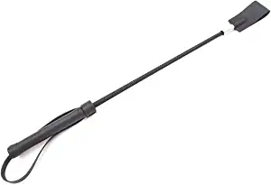 HOT TIME Equestrian Sports Black Horse Riding Crop 18" Fiberglass Shaft with Leather Crops, English Riding Spurs Whips Stick