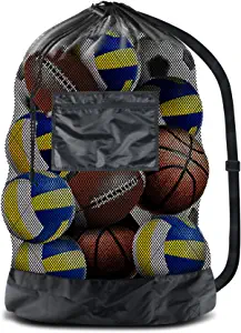BROTOU Extra Large Sports Ball Bag Mesh Socce Ball Bag Heavy Duty Drawstring Bags Team Work for Holding Basketball, Volleyball, Baseball, Swimming Gear with Shoulder Strap (30 x 40)