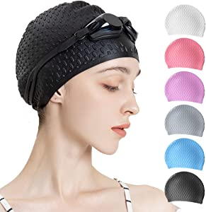Tripsky Silicone Swim Cap,Comfortable Bathing Cap Ideal for Curly Short Medium Long Hair, Swimming Cap for Women and Men, Shower Caps Keep Hairstyle Unchanged