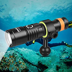 ORCATORCH D530V 1200 Lumen Scuba Diving Video Light 140 Degrees Super Wide Beam Angle, Underwater 150 Meters Diving Photography Light with Safety Lock Function and Battery Power Indicator
