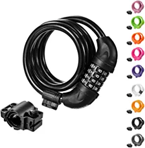 Titanker Bike Lock, Bike Locks Cable 4 Feet Coiled Secure Resettable Combination Bike Cable Lock with Mounting Bracket (1/2 Inch, 5/16 Inch)