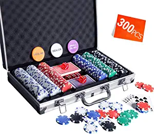 Homwom Casino Poker Chip Set - 300PCS Poker Chips with Aluminum Case, 11.5 Gram Chips for Texas Holdem Blackjack Gambling