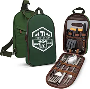 BOMKI Grilling and Camping Cooking Utensils Set for The Outdoors BBQ - Camping Utensil Set Camping Kitchen Set Cookware Accessories with Case Camping Essentials Camping Stuff Camp Cooking Set