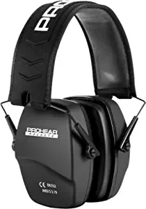 PROHEAR 016 Ear Protection Safety Earmuffs for Shooting, NRR 26dB Noise Reduction Slim Passive Hearing Protector with Low-Profile Earcups, Compact Foldable Ear Defenders for Gun Range, Hunting (Black)