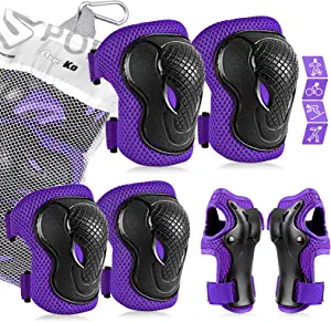AresKo Kids/Youth Protective Gear Set, Kids Knee Pads and Elbow Pads Wrist Guard Protector 6 in 1 Protective Gear Set for Scooter, Skateboard, Bicycle, Inline Skating