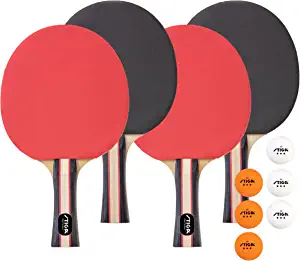 STIGA Performance 4 Player Ping Pong Paddle Set of 4 Table Tennis Rackets, 6 3 Star Orange and White Balls