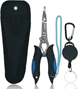 Amoygoog Stainless Steel Fishing Pliers, Fishing Needle Nose Pliers, Cut Fishing Line Fishing Multitool Pliers with Sheath and Telescopic Lanyard