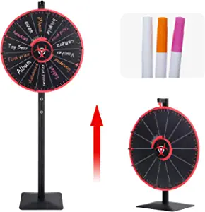 24 Inch Spinning Wheel, 14 Slots Color Prize Wheel with Dry Erase Markers and Eraser, Spin Wheel For Prizes with Stand - Tabletop or Floor, Wheel of Fortune Game for Carnival, Game Casino & Trade Show