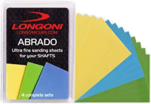 Longoni Abrado Ultra Fine Sanding Sheets for Smoothing Burnishing Billiard Pool Cue Shafts 3 Sanding Grades 4 Complete Sets