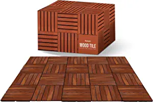 flybold Deck Tiles Outdoor Teak Wood Tile (Pack of 10, 12" x 12") Balcony Flooring Patio Flooring Waterproof Interlocking UV Protected for Indoor Grass Composite Decking Portable Dance Floor for Party