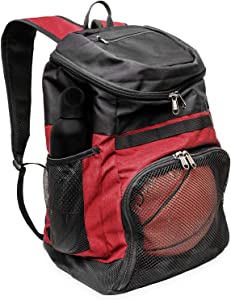 Xelfly Basketball Backpack with Ball Compartment  Sports Equipment Bag for Soccer Ball, Volleyball, Gym, Outdoor, Travel, School, Team  2 Bottle Pockets, Includes Laundry or Shoe Bag  25L