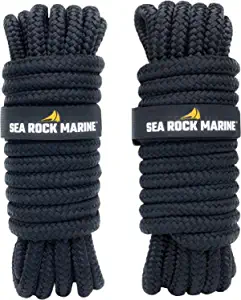 Sea Rock Marine Double Braided Nylon Dock Lines (2 or 4 Pack) |15', 25' or 30' with 12 Eyelet & Dock Line Ties | Dock Lines for Boats, Marine Rope, Boat Accessories