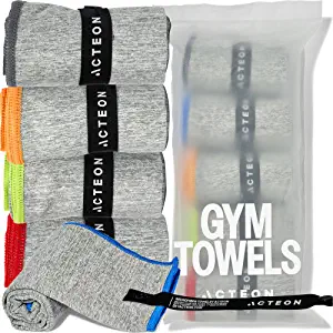 Acteon Microfiber Quick Dry Gym Towel, Silver ION Odor-Free Mega Absorbent Fiber (5-Pack), Fast Drying, Men & Women Small Workout Gear for Body Sweat, Beach, Working Out, Camping, Travel Towels