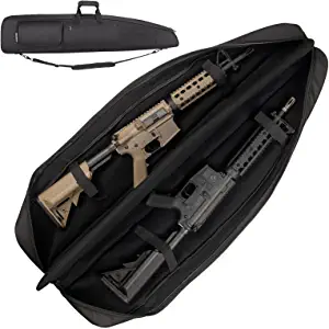 HUNTSEN Soft Double Shotgun Rifle Case 38 42 44 46" 52" Long Gun Bag w/Padded Handle - Adjustable Sling Dual Lockable Zippers, Multiple Magazine Holder Pouches Outdoor Tactical Accessory Bags
