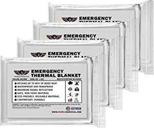 EVERLIT Emergency Mylar Thermal Blanket (4 Pack) Space Blankets for First Aid Kit Camping Kit Hiking Outdoor