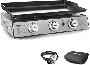 Royal Gourmet PD1301S Portable 24-Inch 3-Burner Table Top Gas Grill Griddle with Cover, 25,500 BTUs, Outdoor Cooking Camping or Tailgating, Black