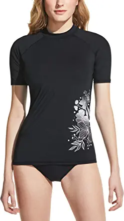 TSLA Women's UPF 50+ Rash Guard Short Sleeve, UV/SPF Surf Swim Shirts, Water Beach Swimsuit Top