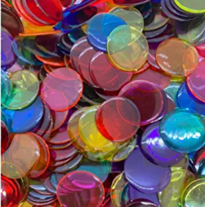 MR CHIPS Plastic Bingo Chips 1000 Count | Transparent 7 Color Mixture Counting Chips | 3/4 Inch