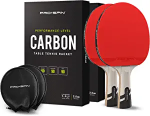 PRO-SPIN Carbon Fiber Ping Pong Paddle | Elite Series | 7-Ply Blade | 2mm Sponge for Better Control & Spin | Ergonomic Grip | Premium Rubber Storage Case | Lightweight Carbon Table Tennis Racket
