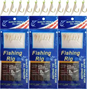 Fishing Rigs Saltwater Lures Bait Rigs,12 Packs Luminous Fishing Bait Rigs Real Fish Skin Sea Rigs with Hooks Swivels Glow in The Dark Size 4 6 8