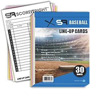 Score It Right Baseball/Softball Lineup Cards 16 Player Book Format Lineup Cards for 30 Games Flipbook Carbonless 4 Part Form Time Saving and Practical Baseball Coaching Accessories