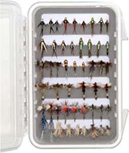 Outdoor Planet Premium Fly Fishing Flies Assortment | Waterproof Fly Box | Dry, Wet, Nymphs, Streamers, Wooly Buggers, Hopper, Caddis | Trout, Steelhead, Bass Fishing Lure Set