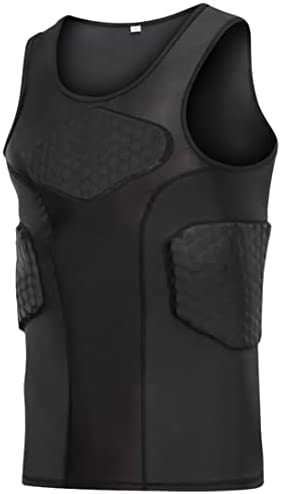 DGXINJUN Men's Padded Compression Shirt Vest (4-Pad) Sleeveless T-Shirt Ribs Protector
