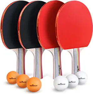 Abco Tech Ping Pong Paddle & Table Tennis Set - Pack of 4 Premium Rackets and 6 Table Tennis Balls - Soft Sponge Rubber - Ideal for Professional and Recreational Games - 2 or 4 Players