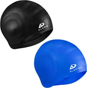2 Pack Unisex Swim Caps with 3D Ear Protection, Durable Flexible Silicone Swimming Hats for Women Men Kids Adults, Bathing Swimming Caps for Short/Long Hair with Ear Plugs&Nose Clip