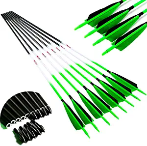 Linkboy Archery Carbon Arrows Hunting Practice Target Arrows Fluorescent with Removable Tip for Compound Recurve Long Bows, Spine 250 300 340 400 500 600 700 800, Pack of 6/12PCS