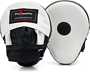 Pro Impact Curved Focus Mitts - Shock Absorbent Training Hand Pads - Ideal for Karate Boxing MMA Muay Thai or Fighting Sports Training Genuine and PU Leather