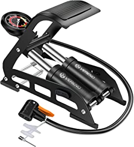 VERENO Bike Floor Pump with 160PSI Precision Pressure Gauge,Bicycle Pump Portable Air Pump Inflator Foot Pump Fits Presta Schrader and Deutschland Valve for Bicycle,Ball,Scooter,Car,Toys Inflatable