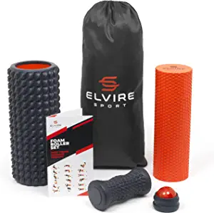 Foam Roller for Physical Therapy | Deep Tissue Muscle Roller Set - Includes: Back Roller x2, Massage Roller, Massage Ball, Foot Roller - Foam Roller for Back, Neck, Feet & Leg Roller | ELVIRE SPORT