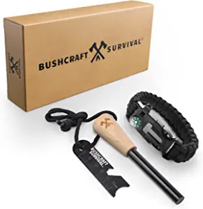 Bushcraft Survival Ferro Rod Fire Starter Kit & Backpacking Multitool | Flint and Steel Striker | Waterproof Magnesium Farrow Rod Tool & Firestarter for Campfires