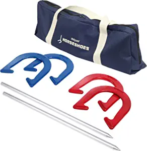 GoSports Steel Horseshoes Game Set - Includes 4 Horseshoes, 2 Stakes and Carrying Case